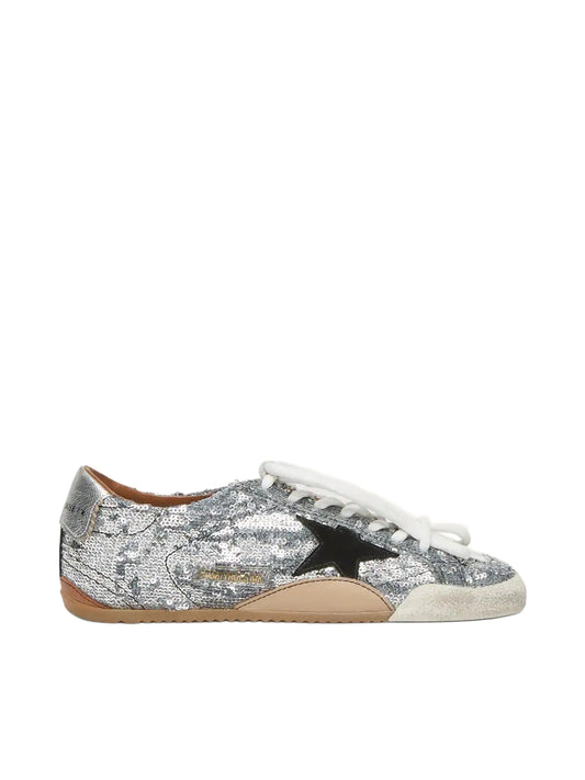 Golden Goose True-Star in silver sequins with black star and silver leather heel tab sneakers_Unique Store