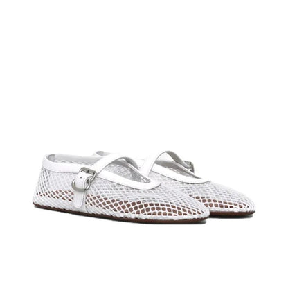 Alaia Fishnet Ballet Flats Optic White