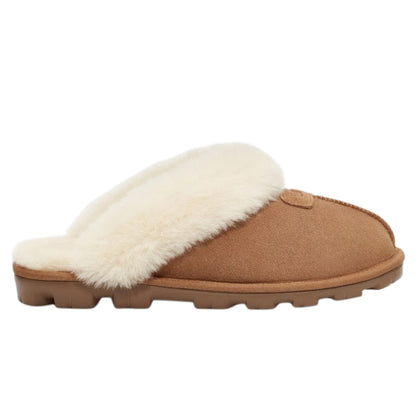 UGG Coquette Slipper chestnut featuring a sheepskin collar and a durable rubber