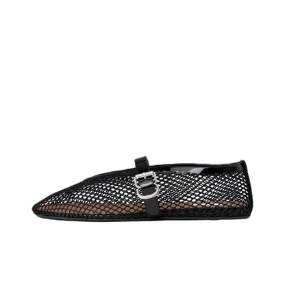 Alaia Fishnet Ballet Flats Black in Crystal Mesh