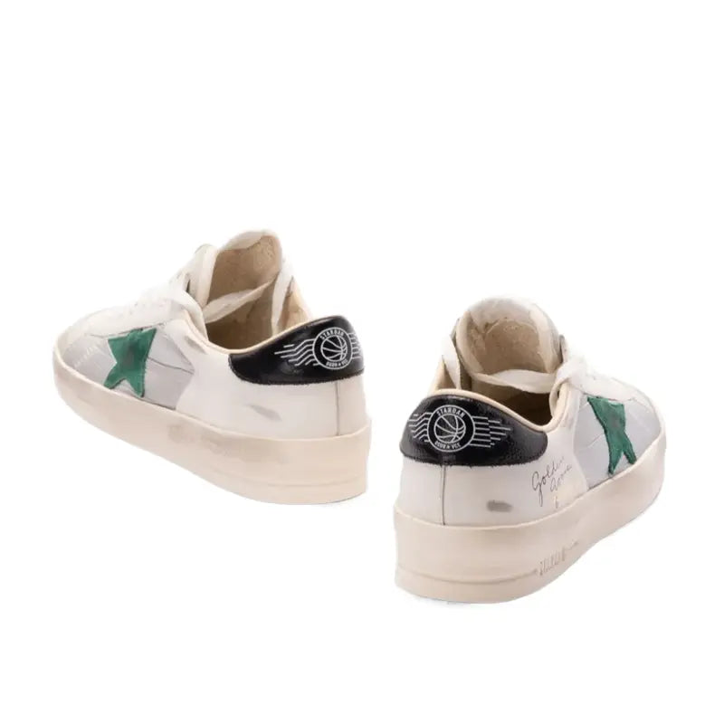 Golden Goose Stardan white leather and mesh upper green suede star black heel tab with wing branding
