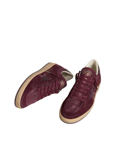 Golden Goose Ball Star in burgundy suede with crystal star and metallic leather heel tab