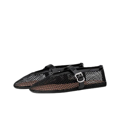 Alaia Fishnet Ballet Flats Black in Crystal Mesh