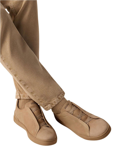 Zegna Beige Triple Stitch SECONDSKIN Sneakers