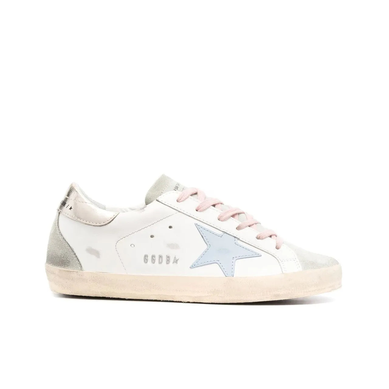 Golden Goose Super-Star leather upper and star suede toe and spur laminated heel metal lettering