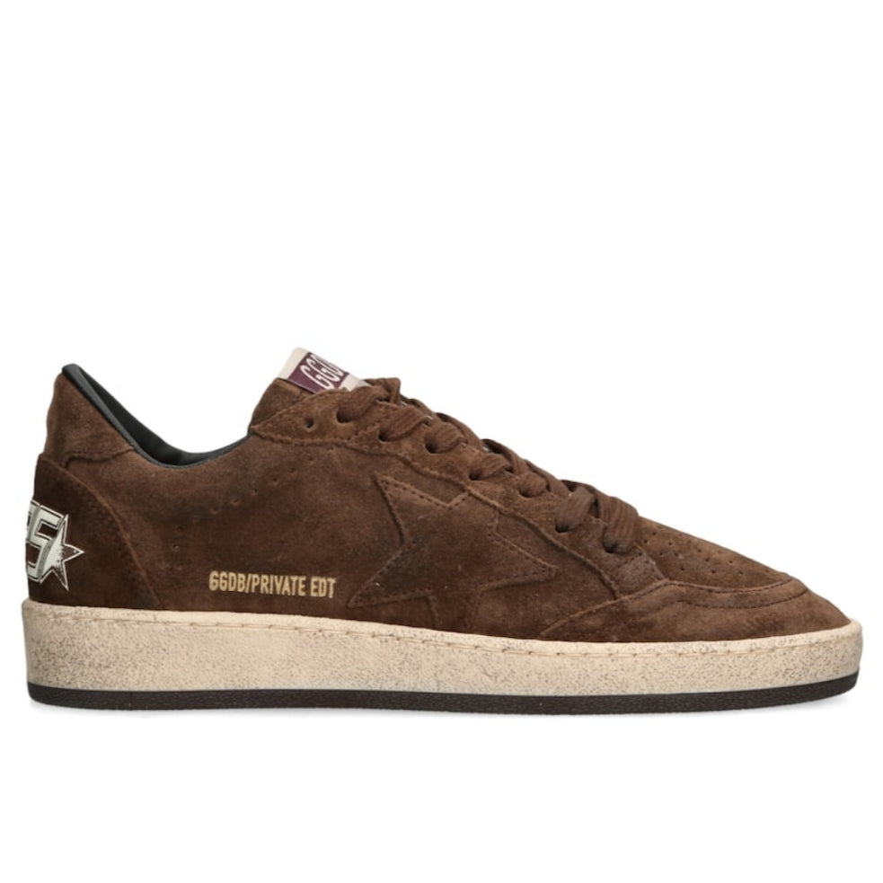 Golden Goose Ball Star featuring brown suede signature side star appliqué and distressed sole