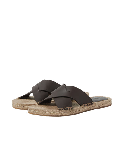 Zegna Dark Brown Leather Espadrille Sandals