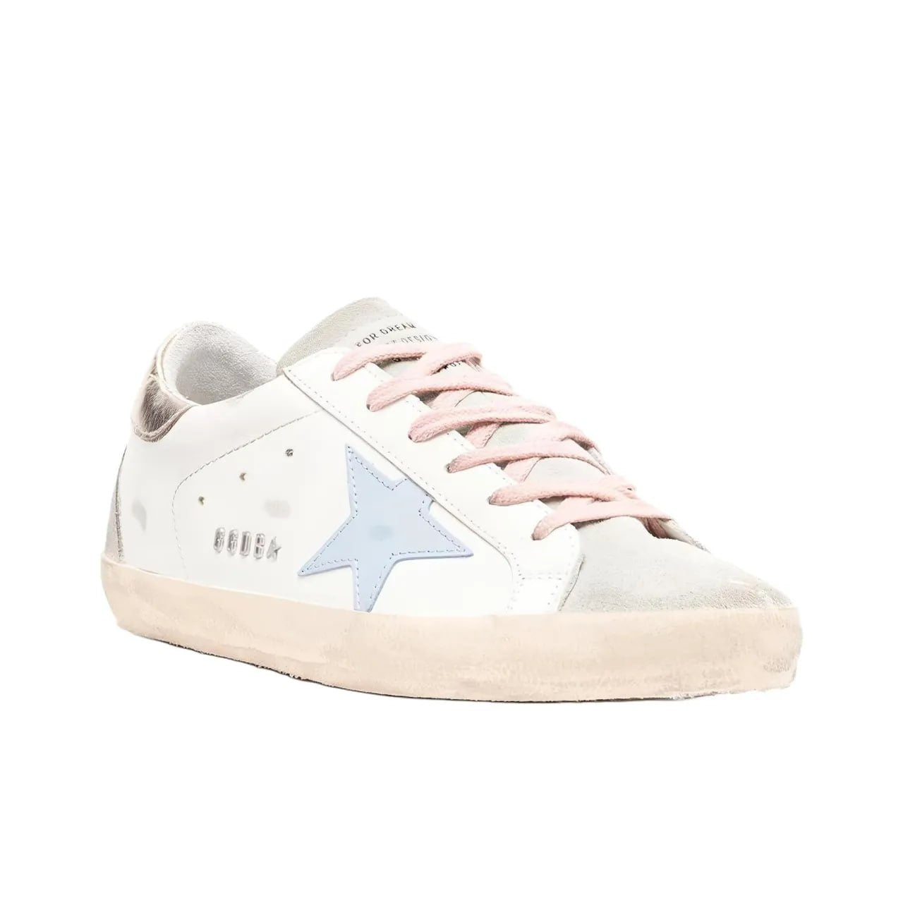 Golden Goose Super-Star leather upper and star suede toe and spur laminated heel metal lettering