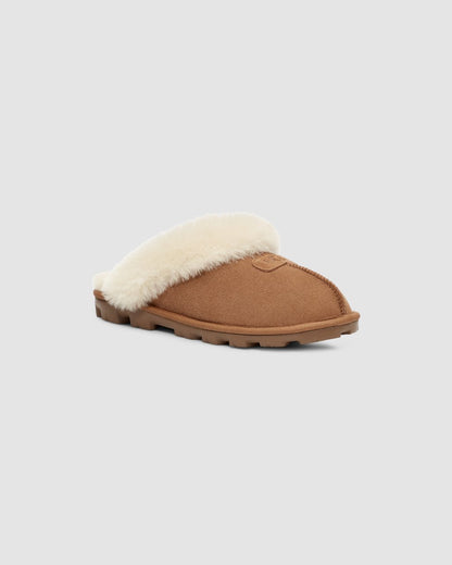 UGG Coquette Slipper chestnut featuring a sheepskin collar and a durable rubber