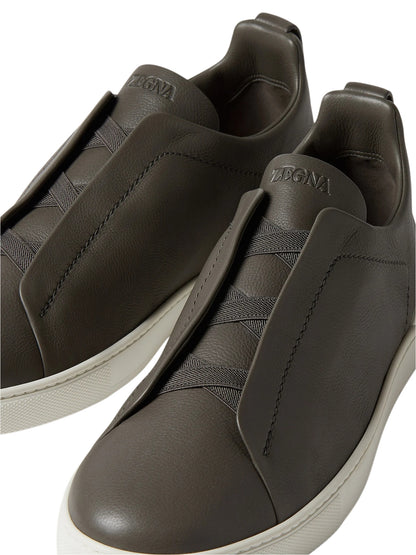 Zegna Dark Taupe olive leather Triple Stitch SECONDSKIN Sneakers