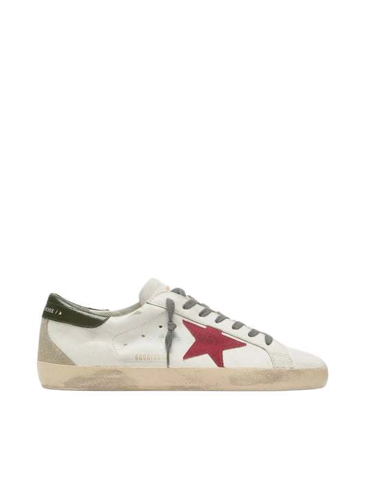 Golden Goose Super-Star with red suede star and green leather heel tab