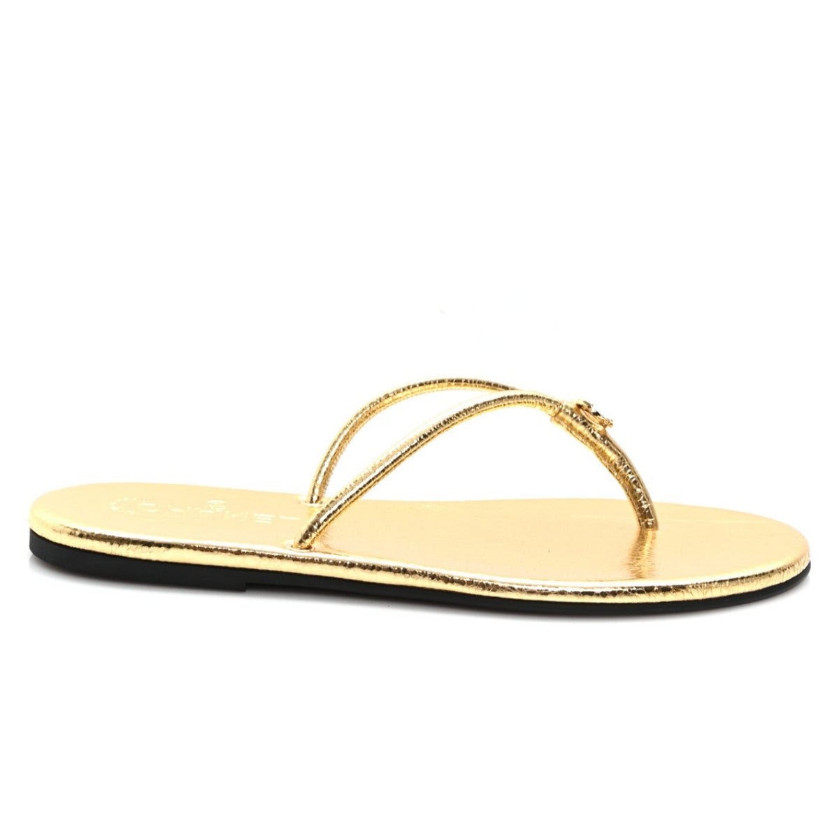 Chanel Interlocking CC Logo Flip Flops in gold leather