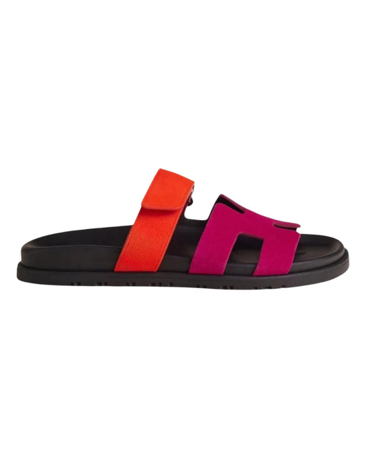 Hermès Chypre pink and orange suede goatskin design