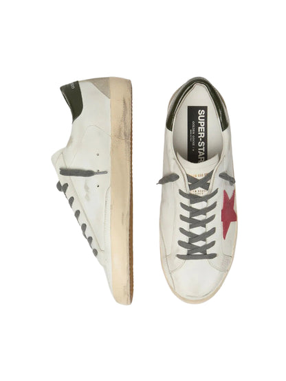 Golden Goose Super-Star with red suede star and green leather heel tab