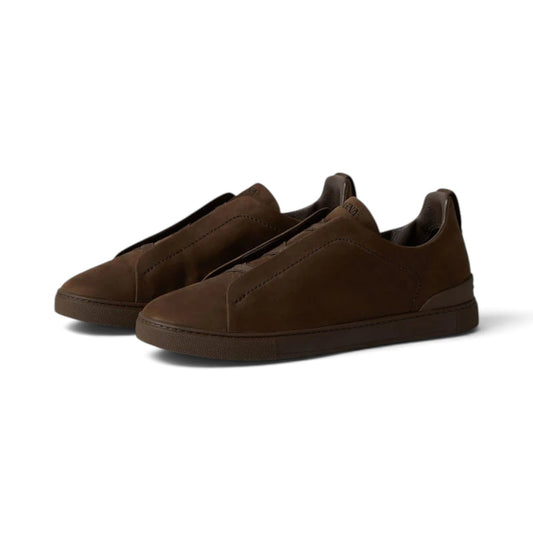 Zegna Dark Brown Triple Stitch SECONDSKIN Sneakers