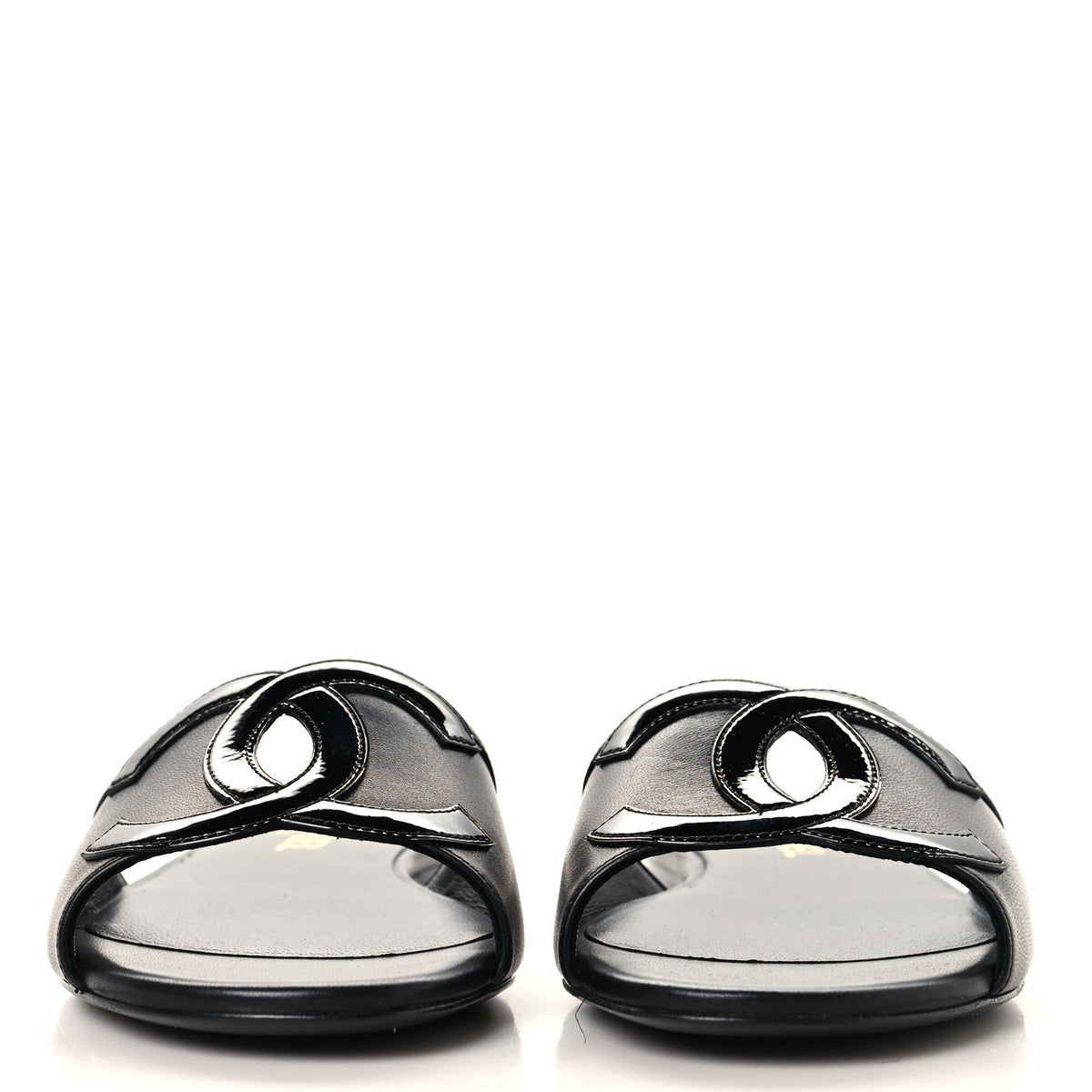 Chanel Lambskin CC Cutout Sandal Mules Black