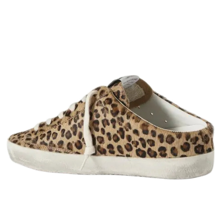 Golden Goose Super-Star Sabot distressed leopard print calf hair Distressed offwhite rubber sole cream cotton