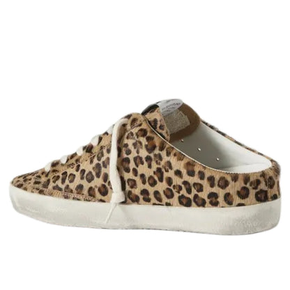 Golden Goose Super-Star Sabot distressed leopard print calf hair Distressed offwhite rubber sole cream cotton