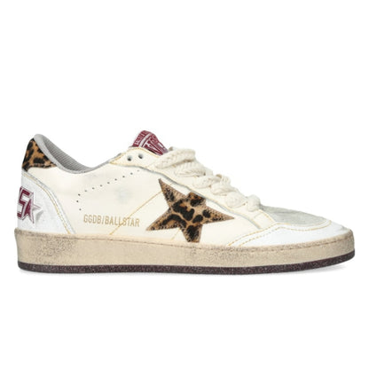 Golden Goose Ball Star white leather leopard print pony skin star and matching heel tab