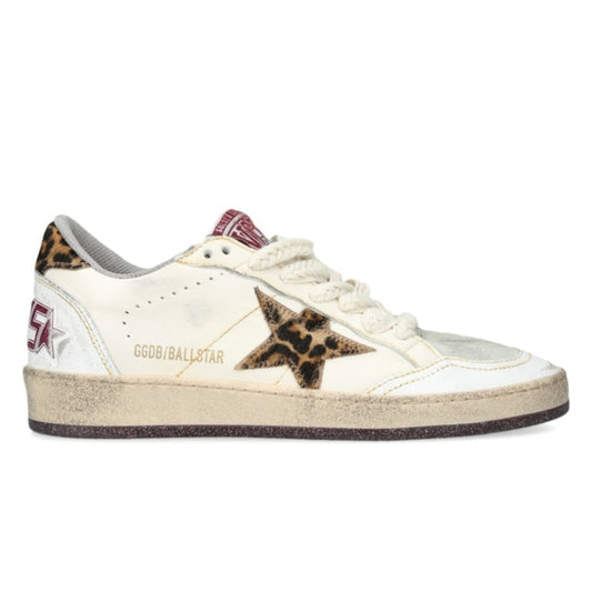 Golden Goose Ball Star white leather leopard print pony skin star and matching heel tab