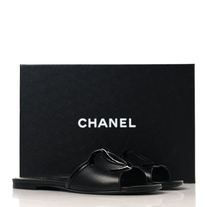 Chanel Lambskin CC Cutout Sandal Mules Black