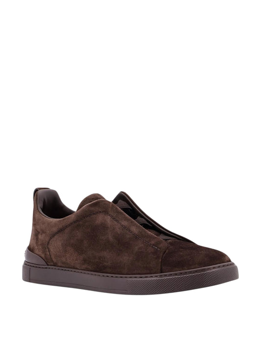 Zegna Dark Taupe Triple Stitch SECONDSKIN Nubuck Sneakers