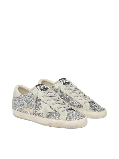 Golden Goose Super-Star in silver glitter with ice-gray suede star