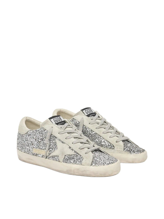 Golden Goose Super-Star in silver glitter with ice-gray suede star