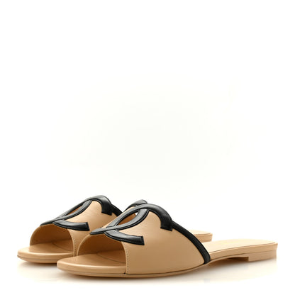 Chanel Lambskin CC Cutout Sandal Mules Beige Black