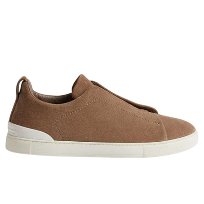 Zegna Dark Beige Suede Triple Stitch Sneakers