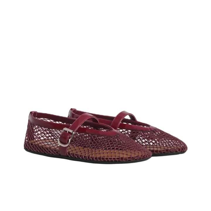 Alaia Fishnet Ballet Flats Burgundy in Crystal Mesh