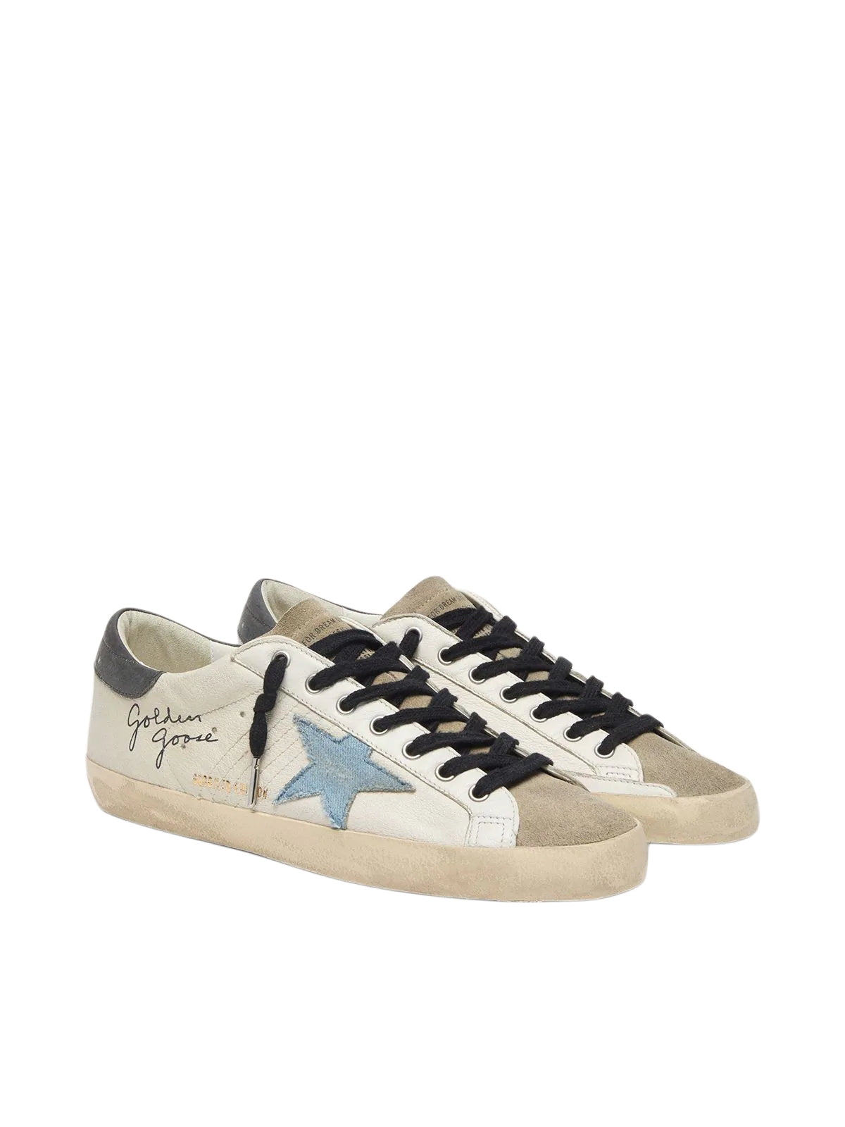 Golden Goose Super Star in nappa leather with light blue suede star and gray leather heel tab