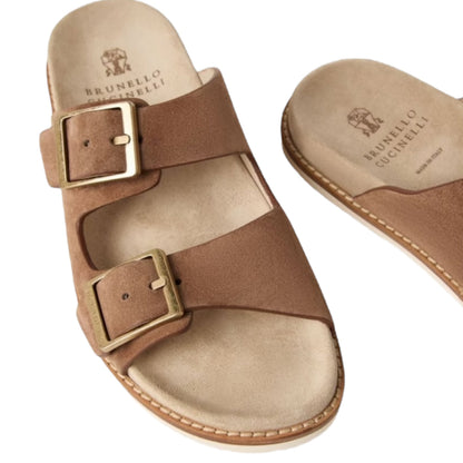 BRUNELLO CUCINELLI
Suede Double Strap Sandals beige brown