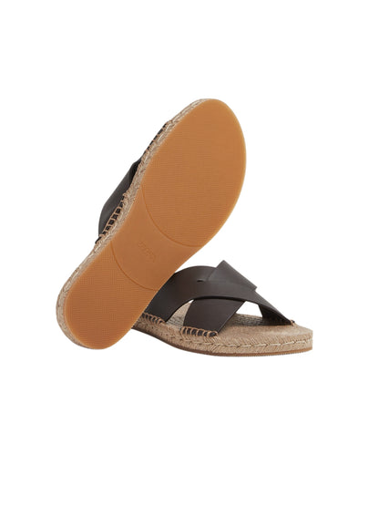 Zegna Dark Brown Leather Espadrille Sandals