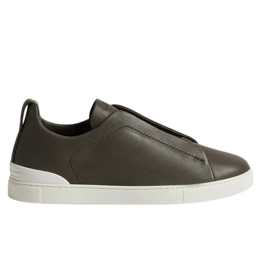 Zegna Dark Taupe olive leather Triple Stitch SECONDSKIN Sneakers
