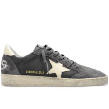 Golden Goose Ball Star Grey Anthracite suede and calf leather upper with a cream white star and heel tab