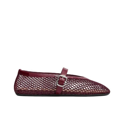 Alaia Fishnet Ballet Flats Burgundy in Crystal Mesh