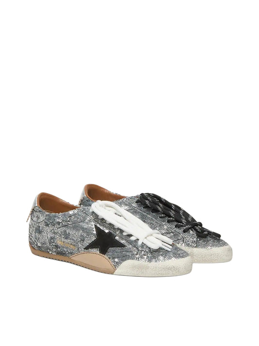 Golden Goose True-Star in silver sequins with black star and silver leather heel tab sneakers