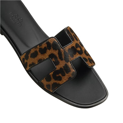 Hermès Oran sandal leopard-print Noir