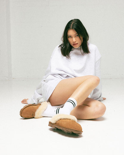UGG Coquette Slipper chestnut featuring a sheepskin collar and a durable rubber