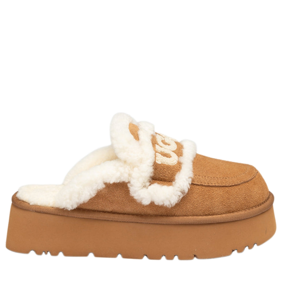 UGG Violet Slipper chestnut suede with cream shearling trim