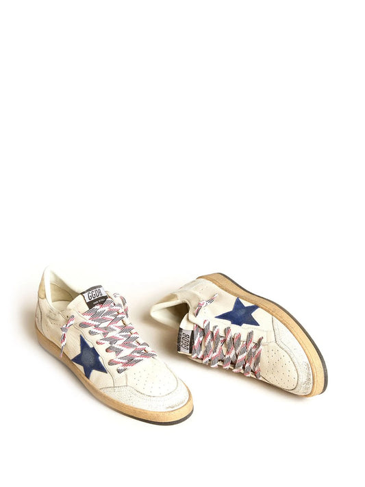 Golden Goose Ball Star in nappa leather with blue suede star and platinum leather heel tab