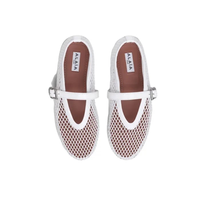 Alaia Fishnet Ballet Flats Optic White