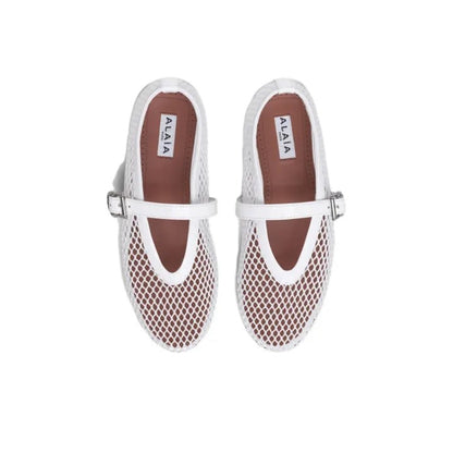 Alaia Fishnet Ballet Flats Optic White