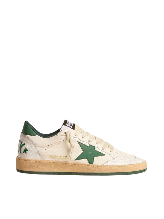Golden Goose Ball Star Wishes in white nappa leather with green leather star and heel tab_Unique Store