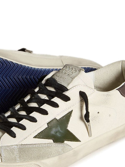 Golden Goose Super-Star in nappa with green leather star and gray leather heel tab