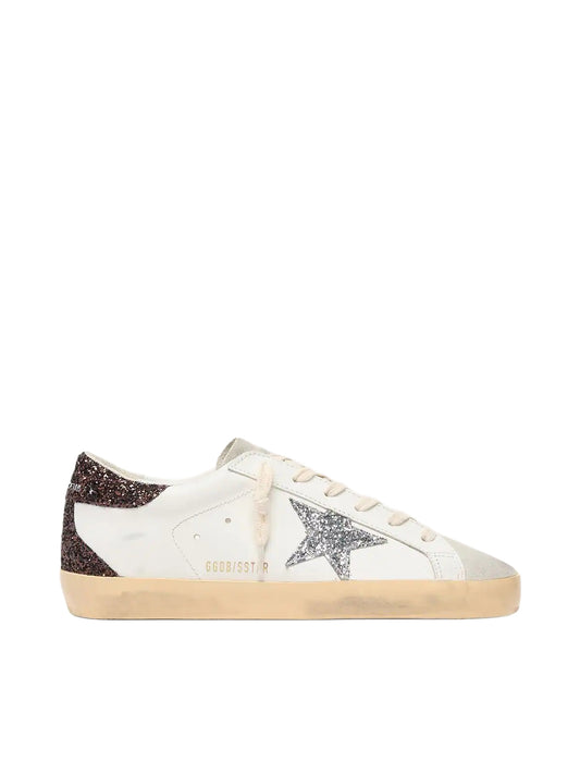 Golden Goose Super-Star with sliver glitter star and brown heel tab Sneakers_Unique Store