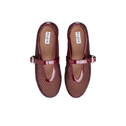 Alaia Fishnet Ballet Flats Burgundy in Crystal Mesh