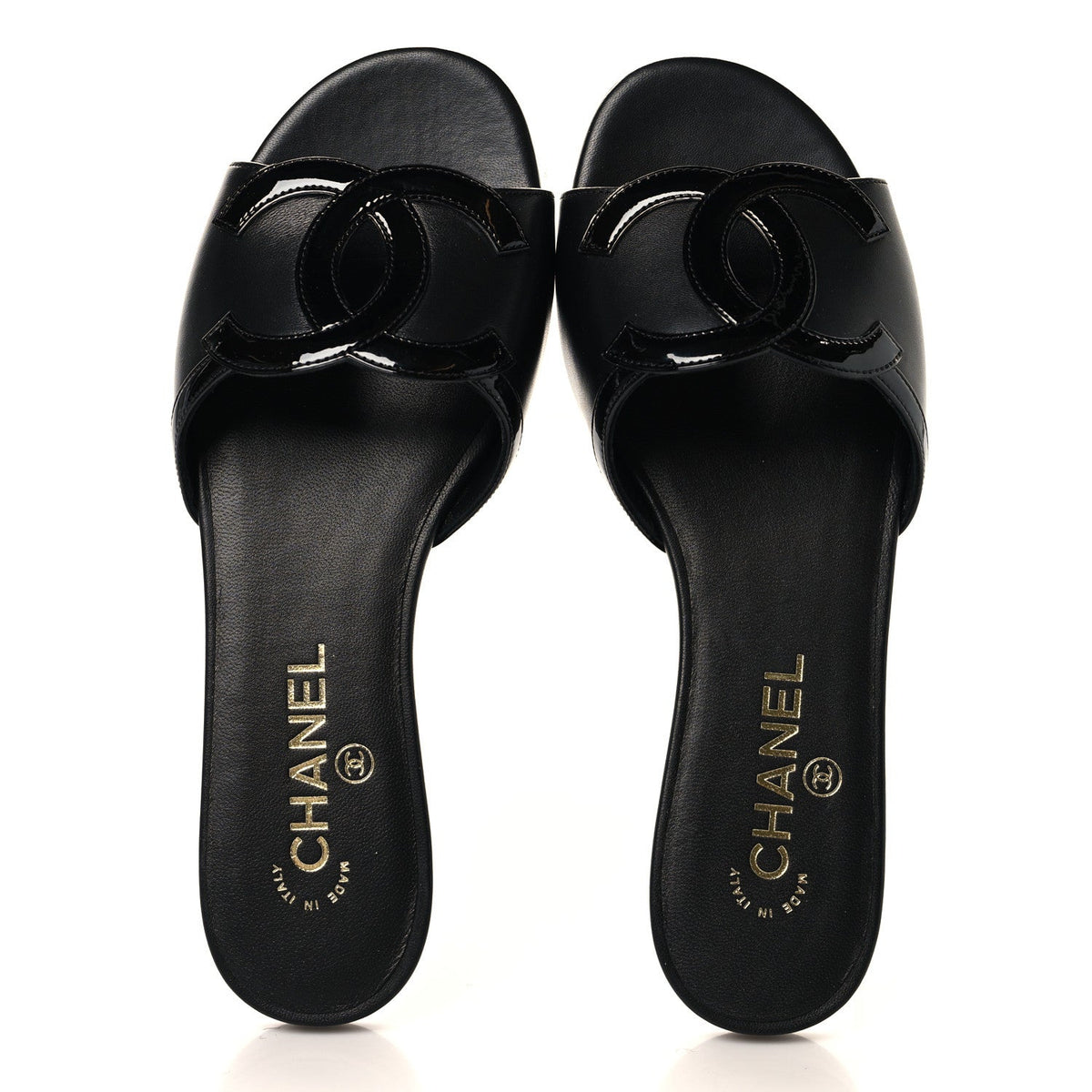 Chanel Lambskin CC Cutout Sandal Mules Black