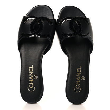 Chanel Lambskin CC Cutout Sandal Mules Black